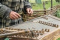 Musician playing traditional hammered dulcimer cymbalo with mallets Royalty Free Stock Photo