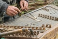 Musician playing traditional hammered dulcimer cymbalo with mallets Royalty Free Stock Photo