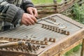 Musician playing traditional hammered dulcimer cymbalo with mallets Royalty Free Stock Photo