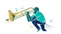 Musician Playing Trombone with Energetic Notes, vector design Generative AI Royalty Free Stock Photo