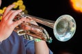 Musician playing trumpet at live concert Royalty Free Stock Photo