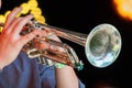 Musician playing trumpet at live concert Royalty Free Stock Photo