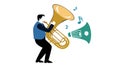 Musician Playing Tuba with Dynamic Notes, vector design Generative AI Royalty Free Stock Photo