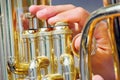 Musician playing tuba in street orchestra Royalty Free Stock Photo