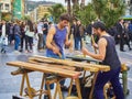 Musician playing the Txalaparta, a traditional instrument of the Basque Country. Spain