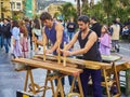 Musician playing the Txalaparta, a traditional instrument of the Basque Country. Spain