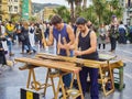 Musician playing the Txalaparta, a traditional instrument of the Basque Country. Spain