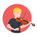 Musician playing violin. Boy violinist is inspired to play a classical musical instrument. Vector Royalty Free Stock Photo