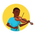 Musician playing violin. Boy violinist is inspired to play a classical musical instrument. Vector Royalty Free Stock Photo