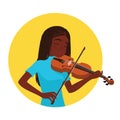 Musician playing violin. Girl violinist is inspired to play a classical musical instrument. Vector.