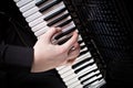 Musician plays the accordion against a dark background