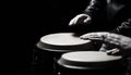 The musician plays the bongo. Close up of musician hand playing bongos drums. Afro-Cuba, rum, drummer, fingers, hand Royalty Free Stock Photo