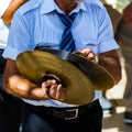 Musician plays the cymbals