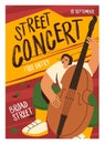 Musician plays double bass on live concert. Advertisement flyer, poster of jazz festival. Jazzman on music event placard Royalty Free Stock Photo