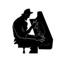 Musician plays a piano. Jazz or blues keyboard player. Black and white isolated silhouette with contour. Vector illustration. Royalty Free Stock Photo