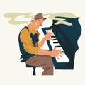 Musician plays a piano. Jazz or blues keyboard player. Vector illustration.