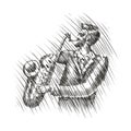 Musician plays the saxophone. Live music, musical festival sketch. Jazz, blues vector illustration