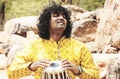 Musician Praveen Narayan playing on his tabla music instrument Royalty Free Stock Photo