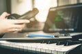 Musician prepare to writing his song in studio