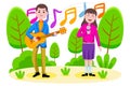 Couple singing and playing the guitar at the park Royalty Free Stock Photo