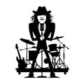Musician Silhouette with Microphone Hat and Drum Kit Vector Illustration Royalty Free Stock Photo