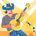 Musician singer man in cowboy hat and jeans style palying the gu Royalty Free Stock Photo