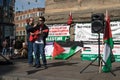 Musician singing at the Free Palestine Rally held by the Palestine Solidarity Campaign organised to coincide with the Gaza Return