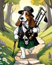 Musician trail bagpipes instrument beagle dog