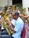 Musician with a tube in an orchestra.