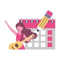 musician woman calendar pencil labor day Royalty Free Stock Photo