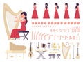 Musician, woman playing classical music, orchestra musical instruments, construction set