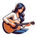 Musician woman playing guitar acoustic vector illustration, female guitarist performing music, String instrument player design Royalty Free Stock Photo