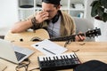 Musician working on new project Royalty Free Stock Photo