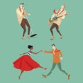 Musicians and a couple dancing Lindy Hop Royalty Free Stock Photo