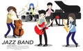 Musicians Jazz band , Play guitar, bassist , Piano, Saxophone . Jazz band. Vector illustration isolated on background in cartoon s