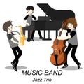 Musicians Jazz Trio ,Play Saxophone,bassist ,Piano, .Jazz band.Vector illustration isolated on background in cartoon style