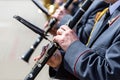 Musicians in the military orchestra playing on clarinet Royalty Free Stock Photo