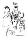 Portrait of musicians drawn by one line. Black and white illustration, perfect for use in publications, packaging, posters, souven Royalty Free Stock Photo