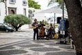 Musicians in the pedestrianized area by the Cathedral of Funchal Royalty Free Stock Photo