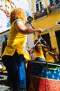 Musicians from the percussion band Dida play in a presentation in the historic center of Salvador