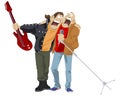 Musicians performing song. Rockers on stage. Rock stars. Illustration for internet and mobile website