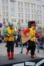 Musicians play balalaikas on the street. Royalty Free Stock Photo