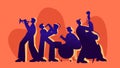 Musicians playing jazz illustration. Group of characters perform jazz music on saxophones. Royalty Free Stock Photo