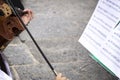 Musicians playing string instruments in the streets Royalty Free Stock Photo