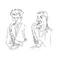 Musicians plays the saxophone. Jazz, live music, blues sketch. Vintage vector illustration Royalty Free Stock Photo