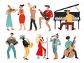 Musicians. Professional orchestra and musician band. Isolated people with music instruments. Vector male and female Royalty Free Stock Photo
