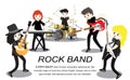 Musicians rock group , Play guitar, Singer, guitarist, drummer, solo guitarist, bassist, keyboardist. Rock band. Vector illustrati Royalty Free Stock Photo