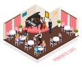 Musicians Romantic Cafe Isometric Composition