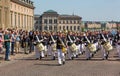 Musicians of Royal Military Band marching in streets of Stockholm