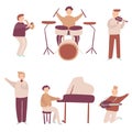 Musicians set including saxophone, drums, piano, guitar, violin and singer Royalty Free Stock Photo